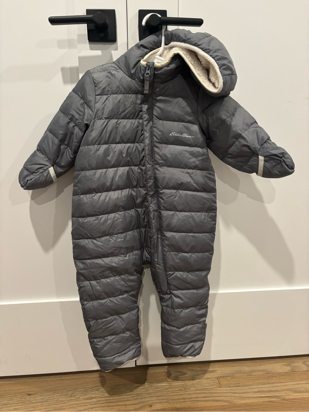 Eddie Bauer Gray Quilted Puffer Baby One-Piece Snowsuit